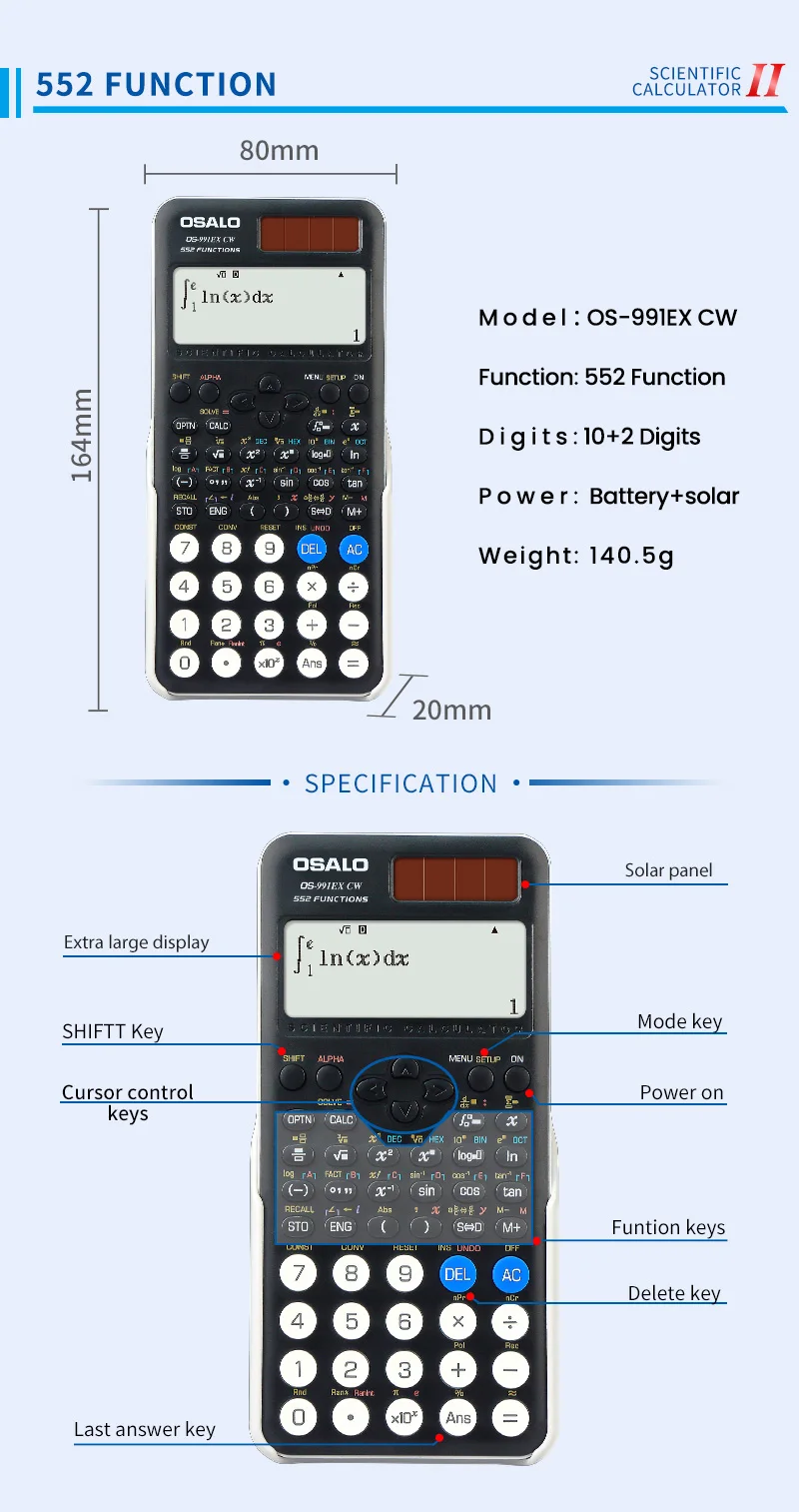 Scientific Calculator With 240 Multi-function Enhance Learning 2-Line Display Electronic Calculator, Perfect For GCSE A Level Math Calculator And Secondary School Calculator