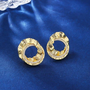 Bridetalk Classic Cut-Out Circle Stud Earrings Gorgeous Zircon Brass Gold-Plated for Women's Daily Wear and Gifts