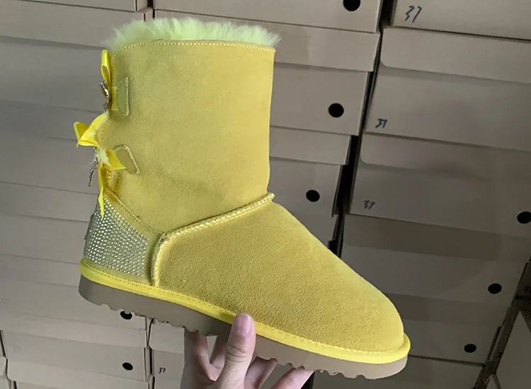 
 Новинка Зима 2021, короткие сапоги из овчины, женские сапоги большого размера со стразами на заказ  