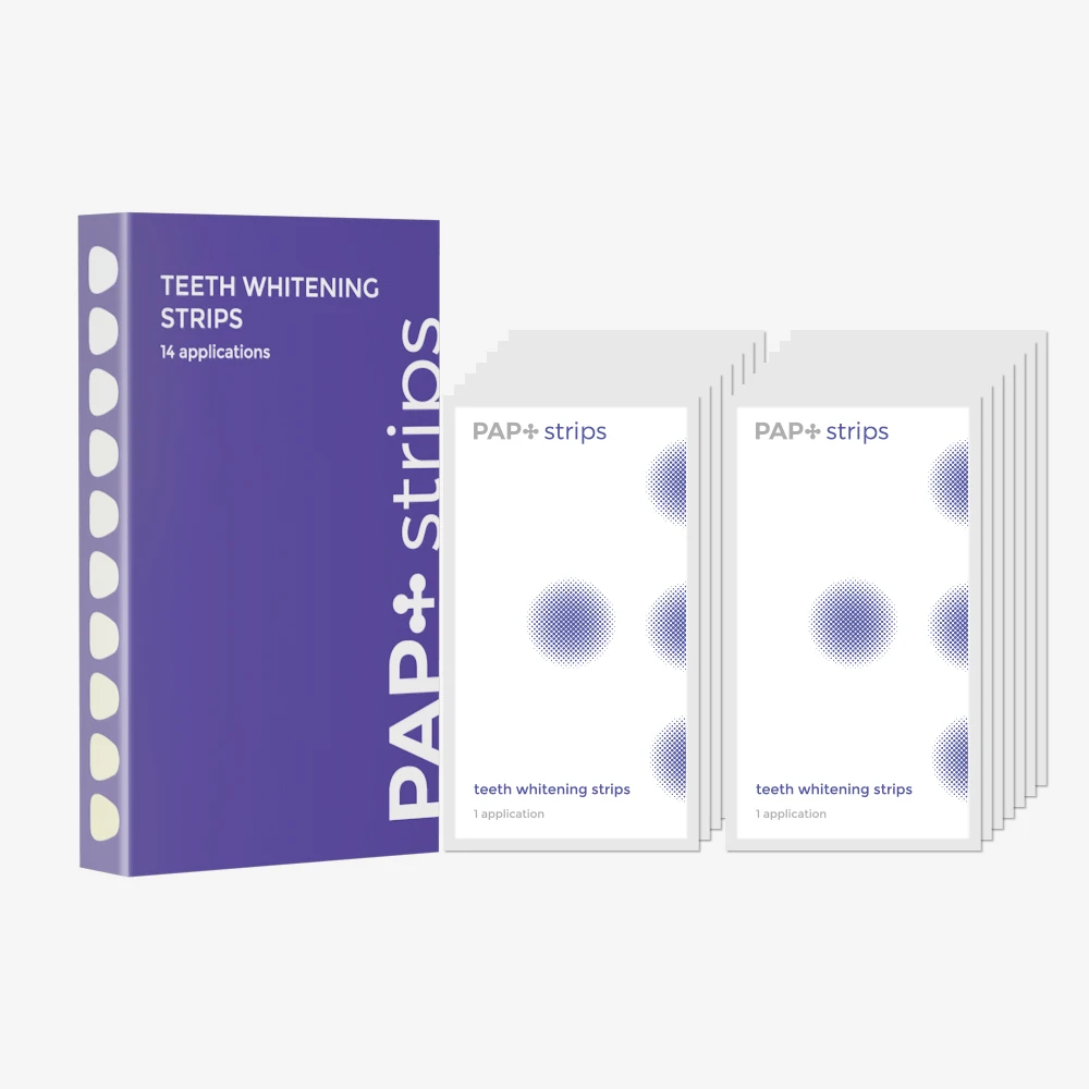 CE Approved Vegan Non Peroxide 28PCS PAP Sensitive Free Purple Teeth Whitening Strips Private Logo