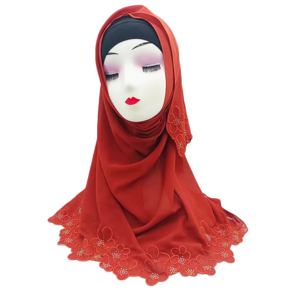 Jyl New Tudung Scallop Sulam Chiffon Shawl Embroidery Chiffon Ladies