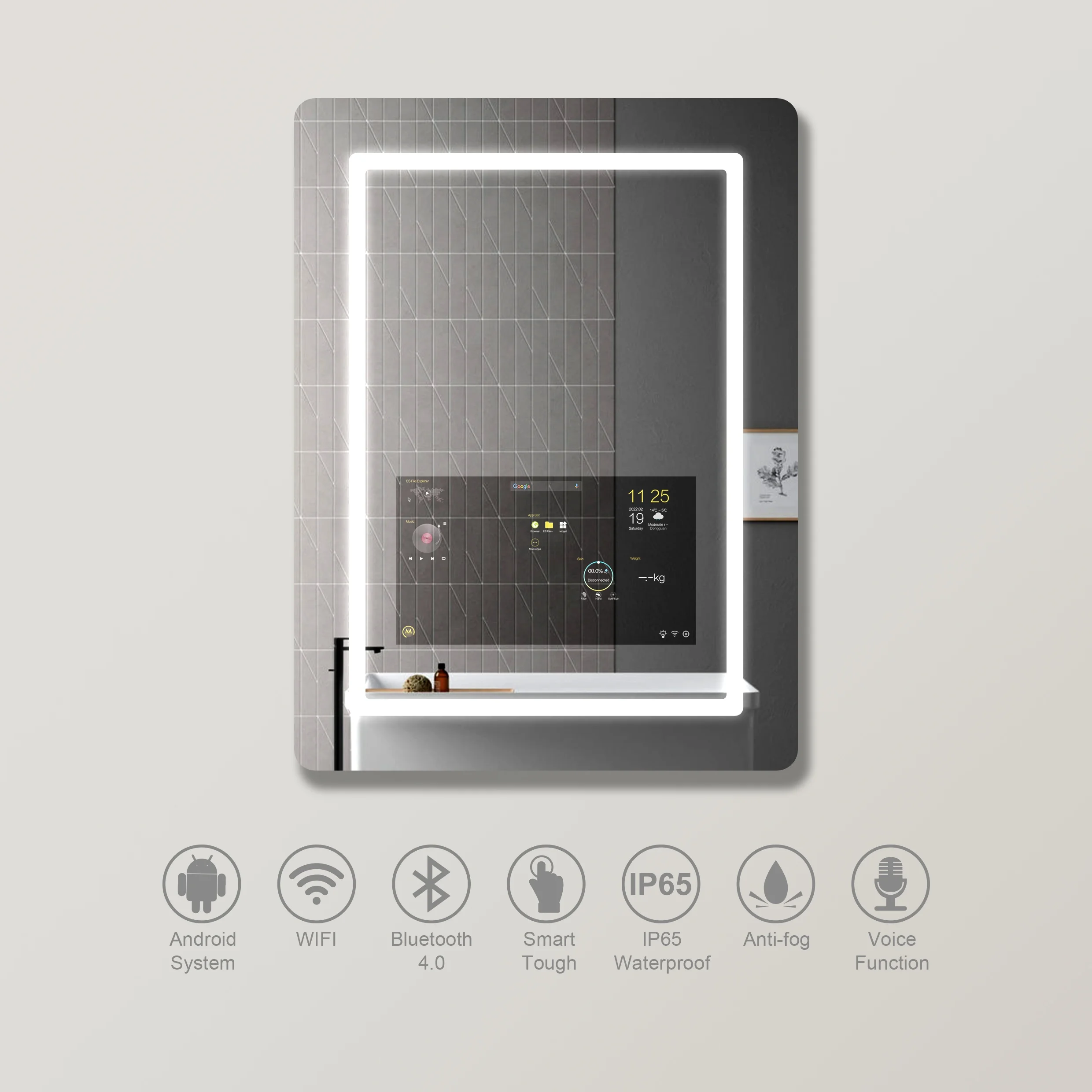Bathnology Bathroom WIFI Touch Screen Android Smart Magic Mirror with Lights
