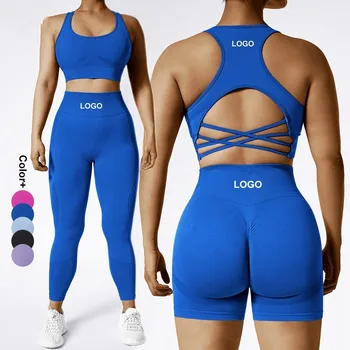 Wholesale china factory price long sleeve scrunch butt yoga set for women sportswear gym fitness seamless tops for women workout