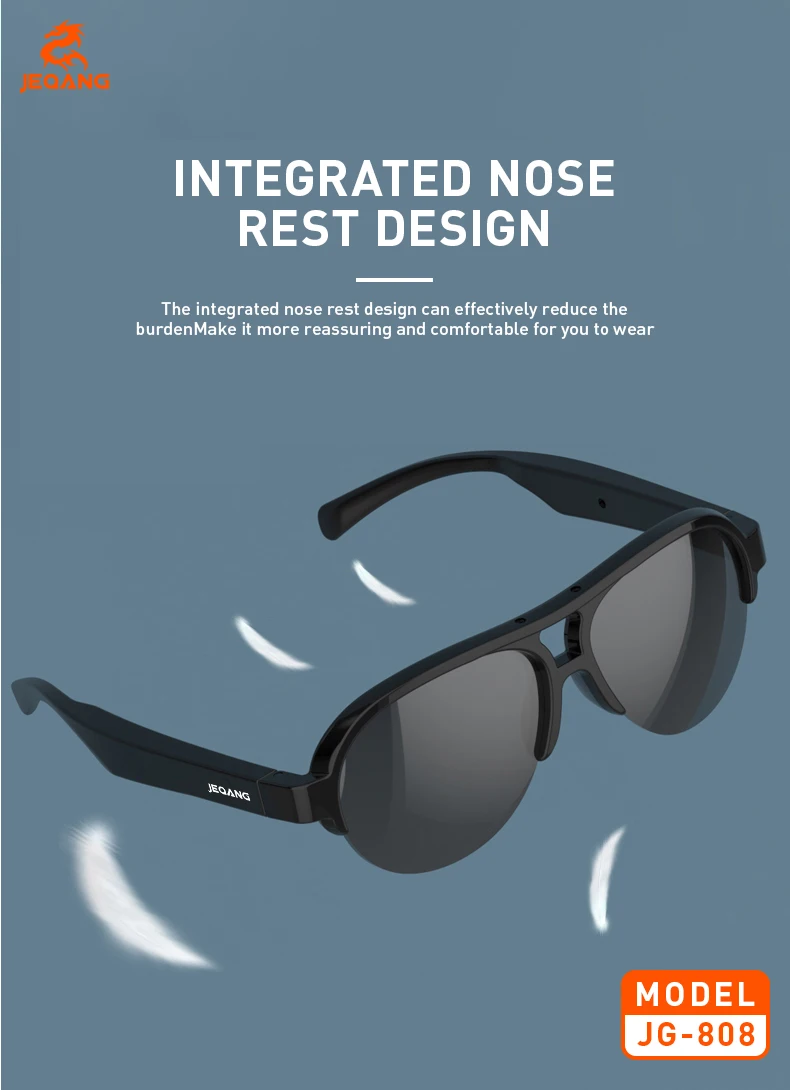 Jeqang-808 Smart Glasses New Release Intelligent Audio Harmful Light Blocking Clearer Field View IPX4 Waterproof Clearer Field