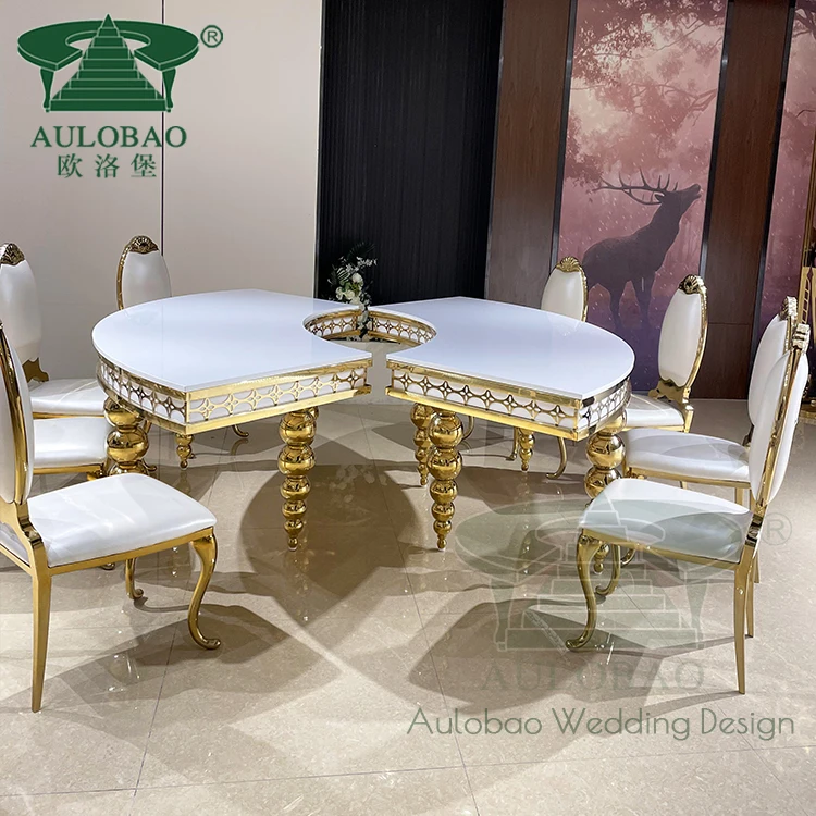 Современный простой дизайн мебели для мероприятий, обеденный стол из нержавеющей стали МДФ золотого цвета
