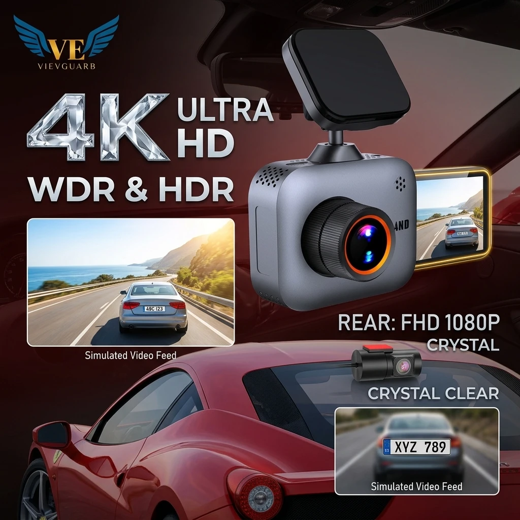 VIEVGUARB V8 Dash Cam Night Vision G-Sensor Loop Recording Parking Monitor App Control WDR 4K WiFi GPS