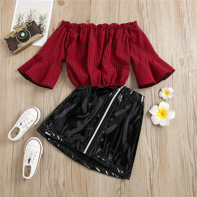 Ropa De Primavera Y Verano Para Niños Y Niñas,Tops De Manga Con Volantes Y  Falda De Pu,Trajes De 2 Uds. - Buy 2 Piezas Niños Niñas Trajes,Niños Niñas  Trajes,Primavera Verano Niños Niñas