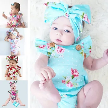 Baby Clothing Girl Newborn Baby Clothes Baby Romper with Headband Hot Sale Ruffled