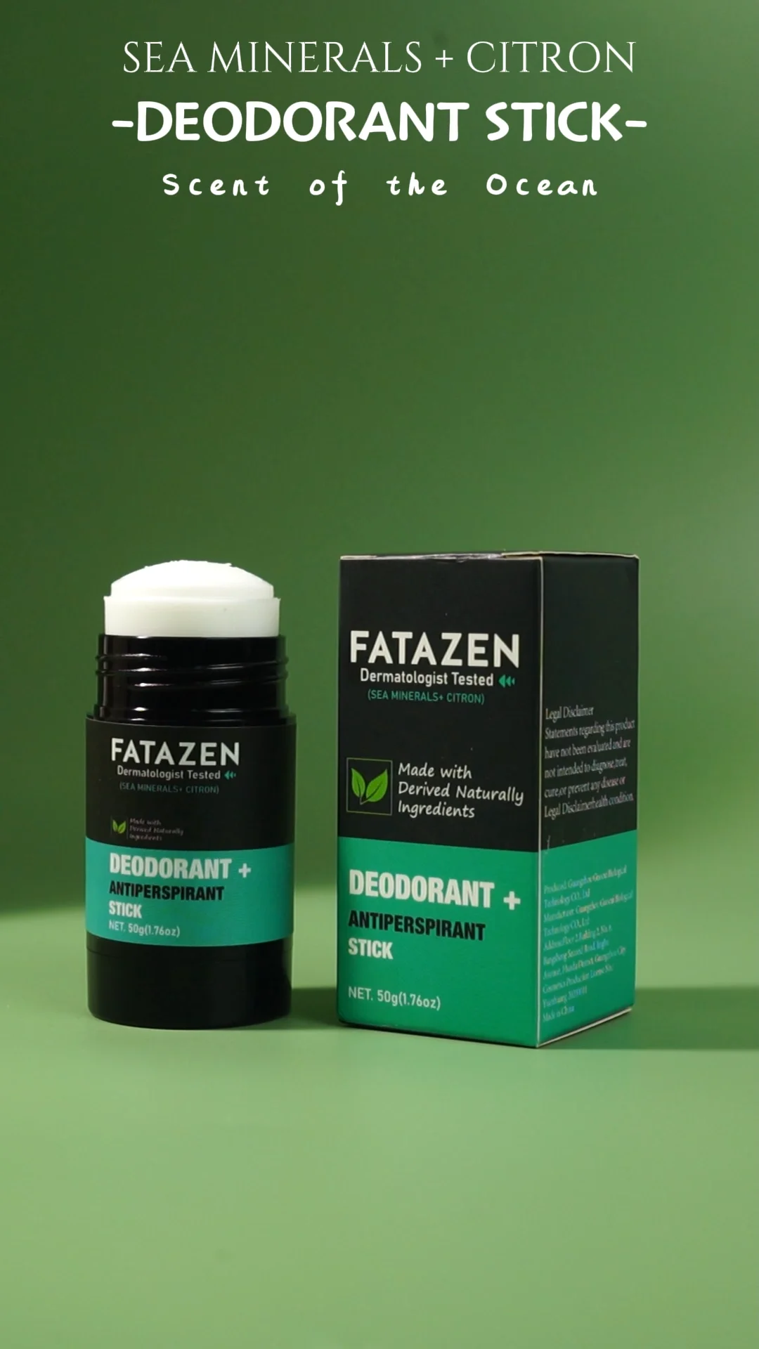 Fatazen Dermatologist Tested Deodorant Antiperspirant Stick Natural Sea ...