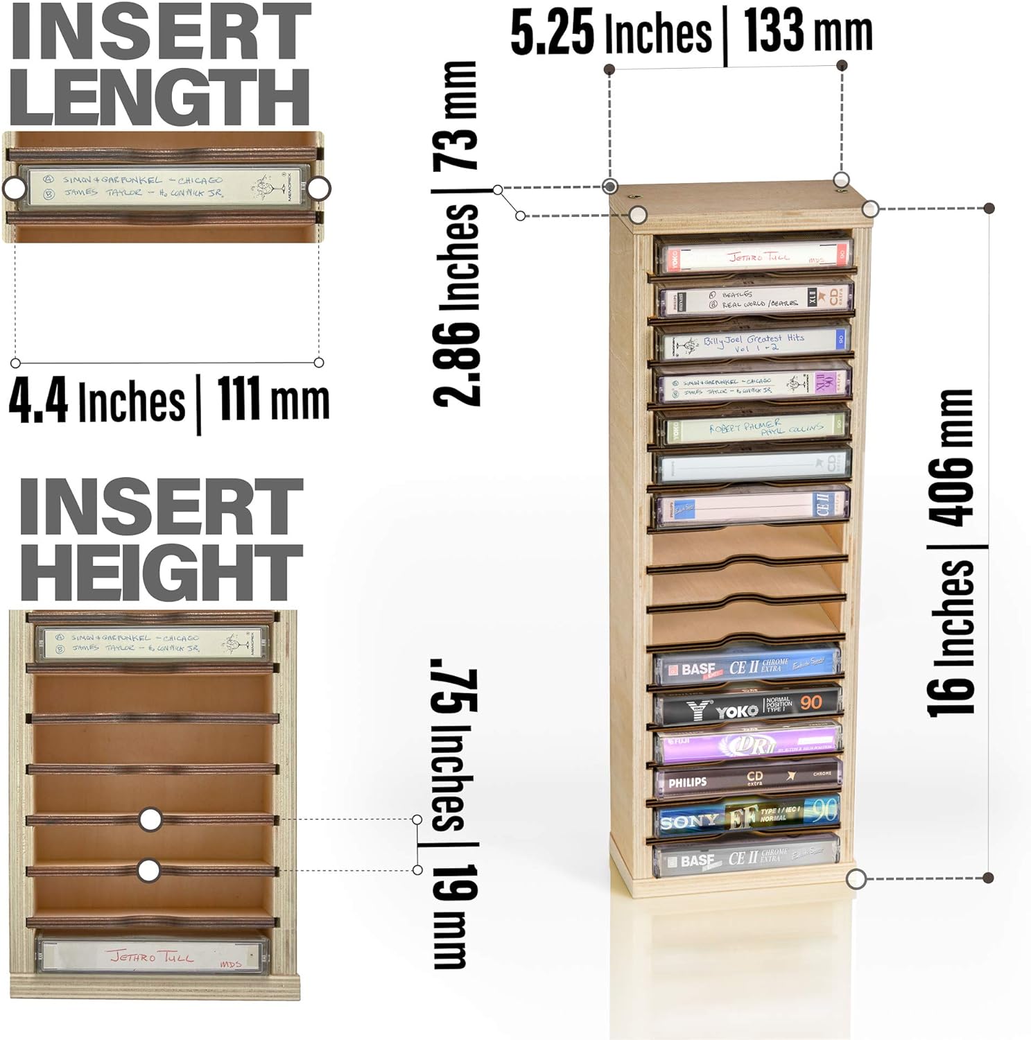 カセットコレクションオーディオアクセサリー用モダン木製16スロット