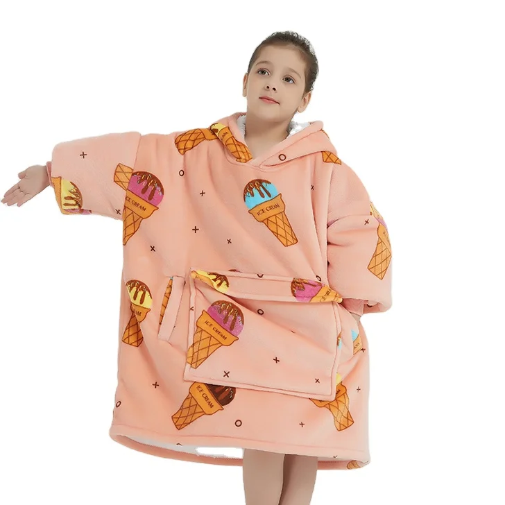 Custom Super Soft Wearable Blanket Hoodie for Kids