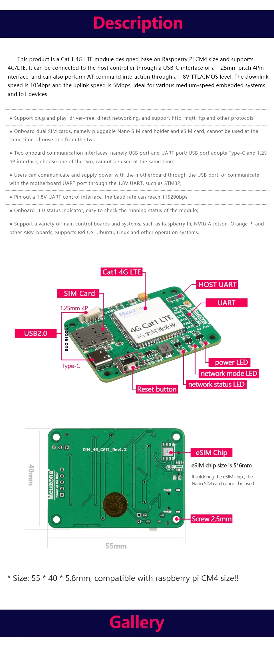 CM4 4G CAT1 Module ,esim driver free raspberry Pi,NVIDIA Jetson Nano ...