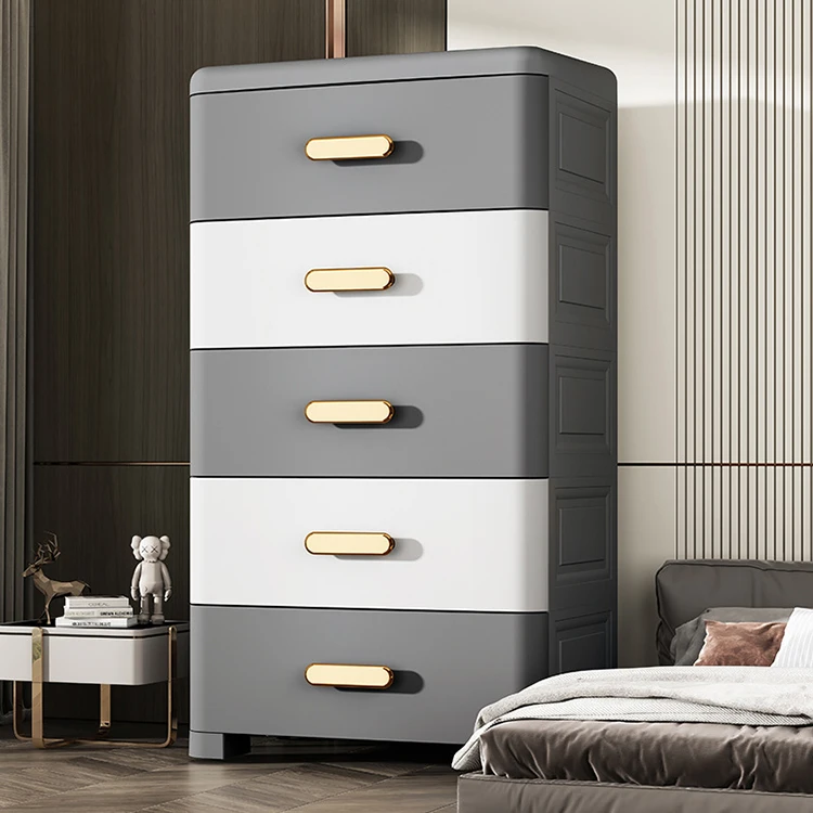 Multifunctional 5-Drawer Modern PP Plastic Storage Cabinet Big Living Room Wardrobe Storage Box