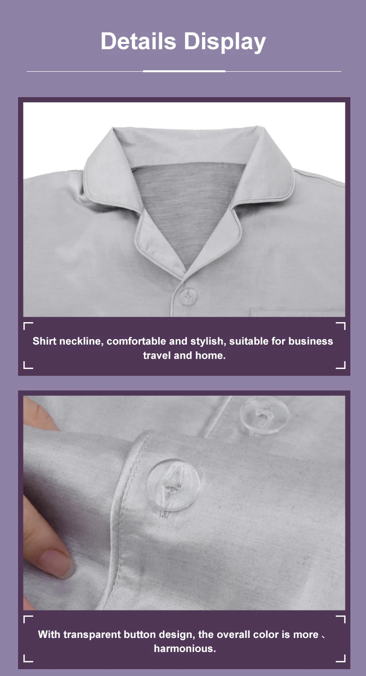 Custom logo soft double anti-microbial mulberry silk sleepwear pure silver fiber men pajamas