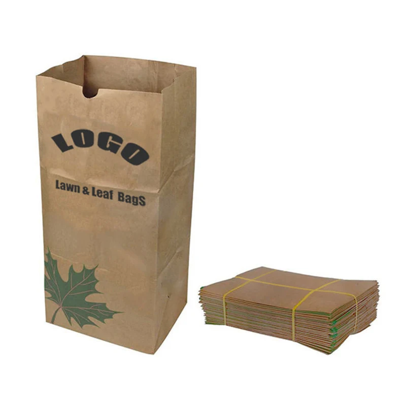 Custom Brown Waterproof Biodegradable Lawn Leaf Paper Bags Paper Trash Bags Compostable Yard