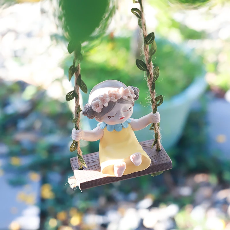 Wholesale Roogo Art Deco Cute Resin Wall Hanging Waterproof Swing Girl Ornaments Garden Micro Landscape Kawaii Home Decor