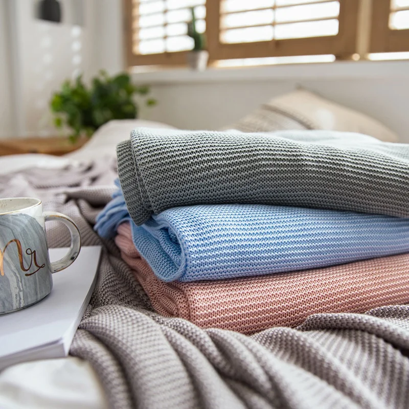 Couverture tricotée douce et fraîche 100 % fibre de bambou SDL pour la décoration du canapé de la maison, chaude et voyage