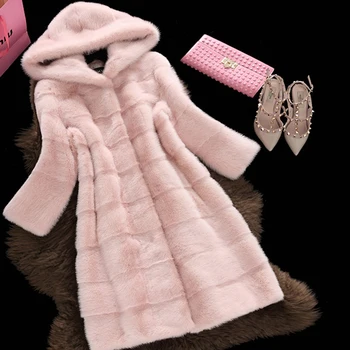 Mink Fur Winter Coat With Zip Big Hood Women Clothing Black Faux Fur Coat