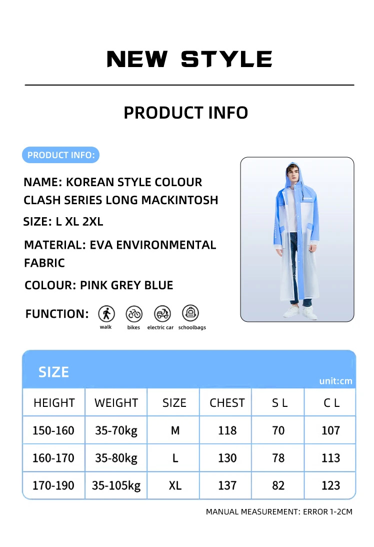 Custom New Women's Plus Size EVA Plastic Raincoat Quick Dry Outdoor rain coat for Adults-for Camping details