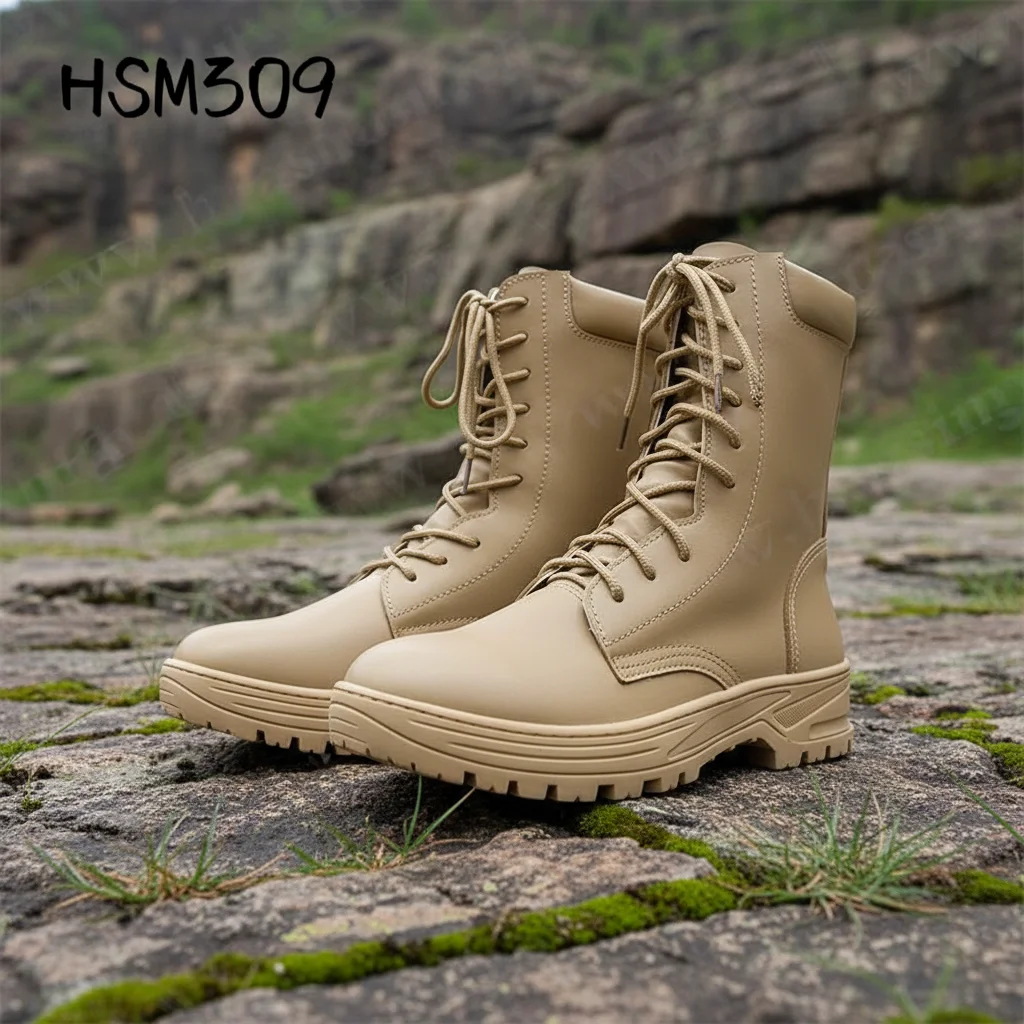 LXG,Camping Trips Sand Color Full Natural Cow Leather Combat Boots Strong Grip Sole with Stitching Tactical Boots in EgyptHSM309