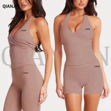 Women's Sports Yoga Vest Longline Beautiful Open Back Tank Top for Fitness & Running Breathable Gym Halter Bra Solid Pattern