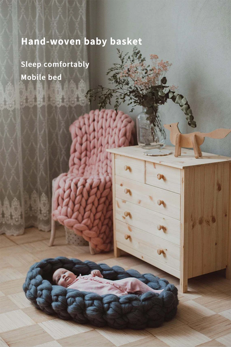 Handwoven Baby Basket Newborn Photography Props Knitted Baby Nest