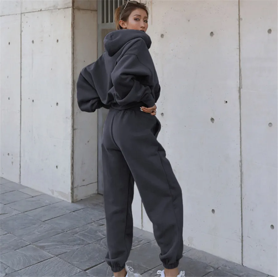 Autumn Hooded Terry Casual Solid Color Sweatshirt and Long Pants Sports Two-Piece Set OD detail