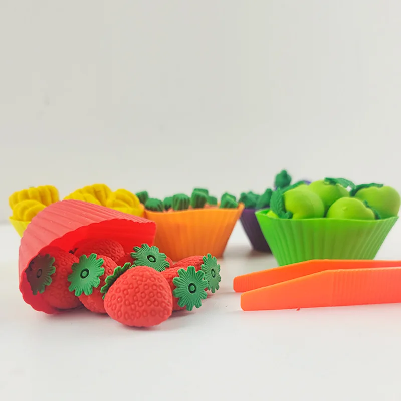 rainbow Fruit Cupcake Color Matching Sort Toddler Busy Sensory Bins Toys with Clip for Kid Learning and STEAM Activity