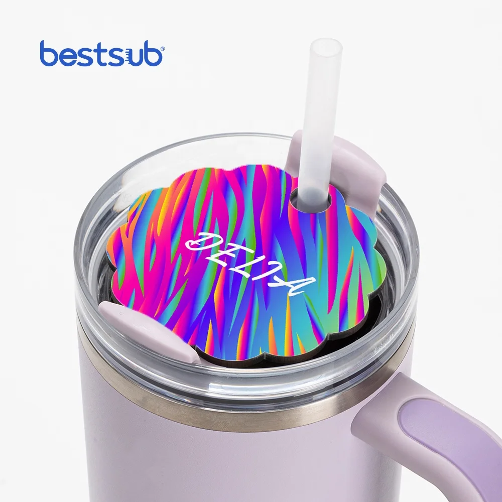 BestSub Sublimation Custom Name Plate Hardboard MDF Wood Photo Badge Tag for 40oz Tumbler Straw Lid