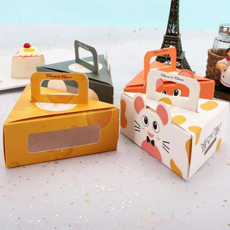 Factory Delivery Cheesecake Packaging Box Portable Triangle Mousse Pudding Cake Small Box Elegant Paper Packaging Boxes Accept
