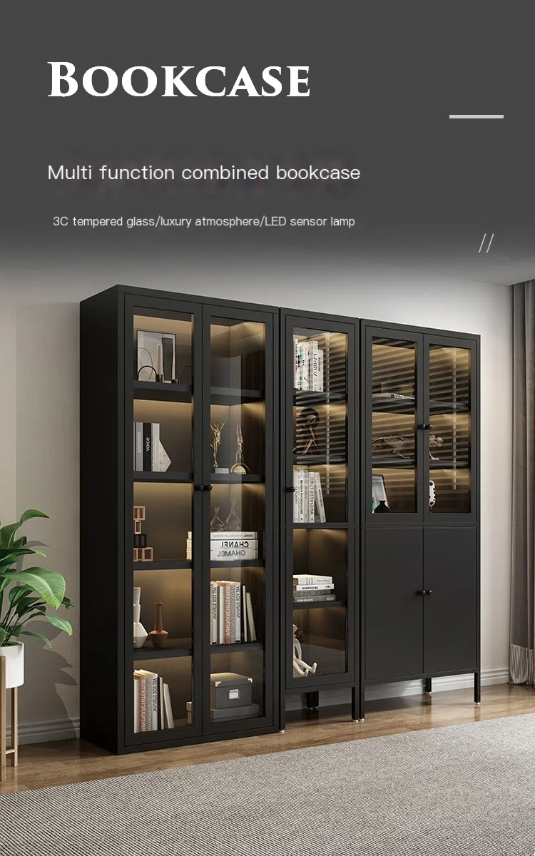 Cheap Bookcase Floor-to-ceiling With Glass Door Bookcase Living Room ...