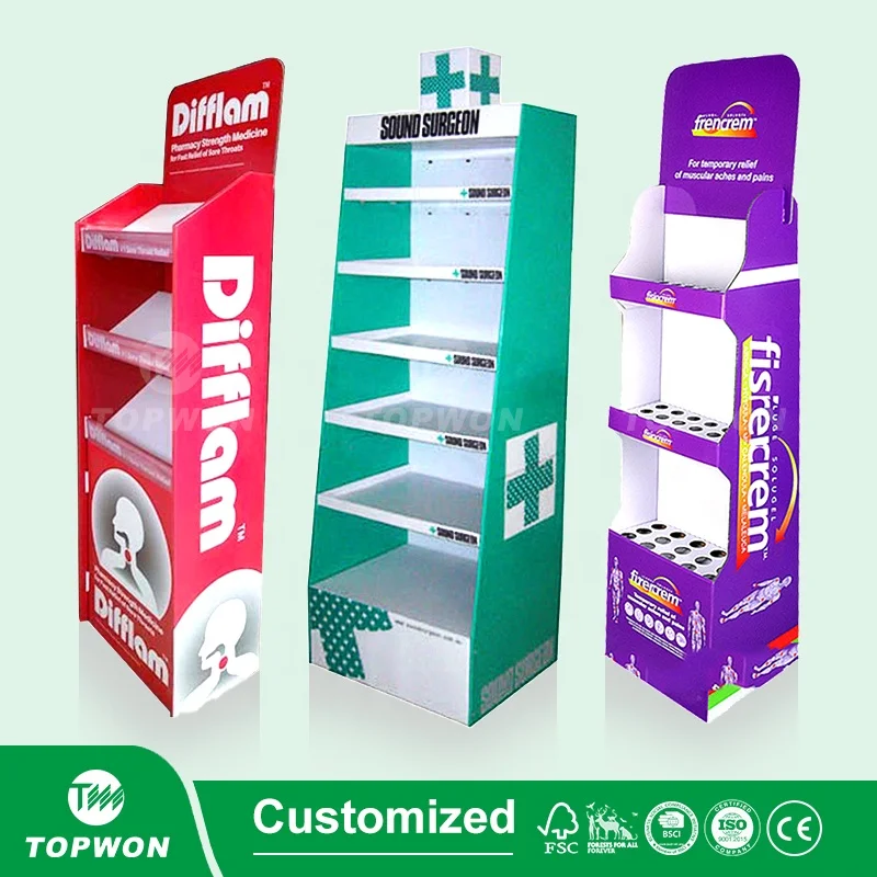 Custom Vitamin Bottle Supplement Display Racks for Pharmacy Drugstores, Cardboard Medicine Store Retail Pharmacy Display Stand