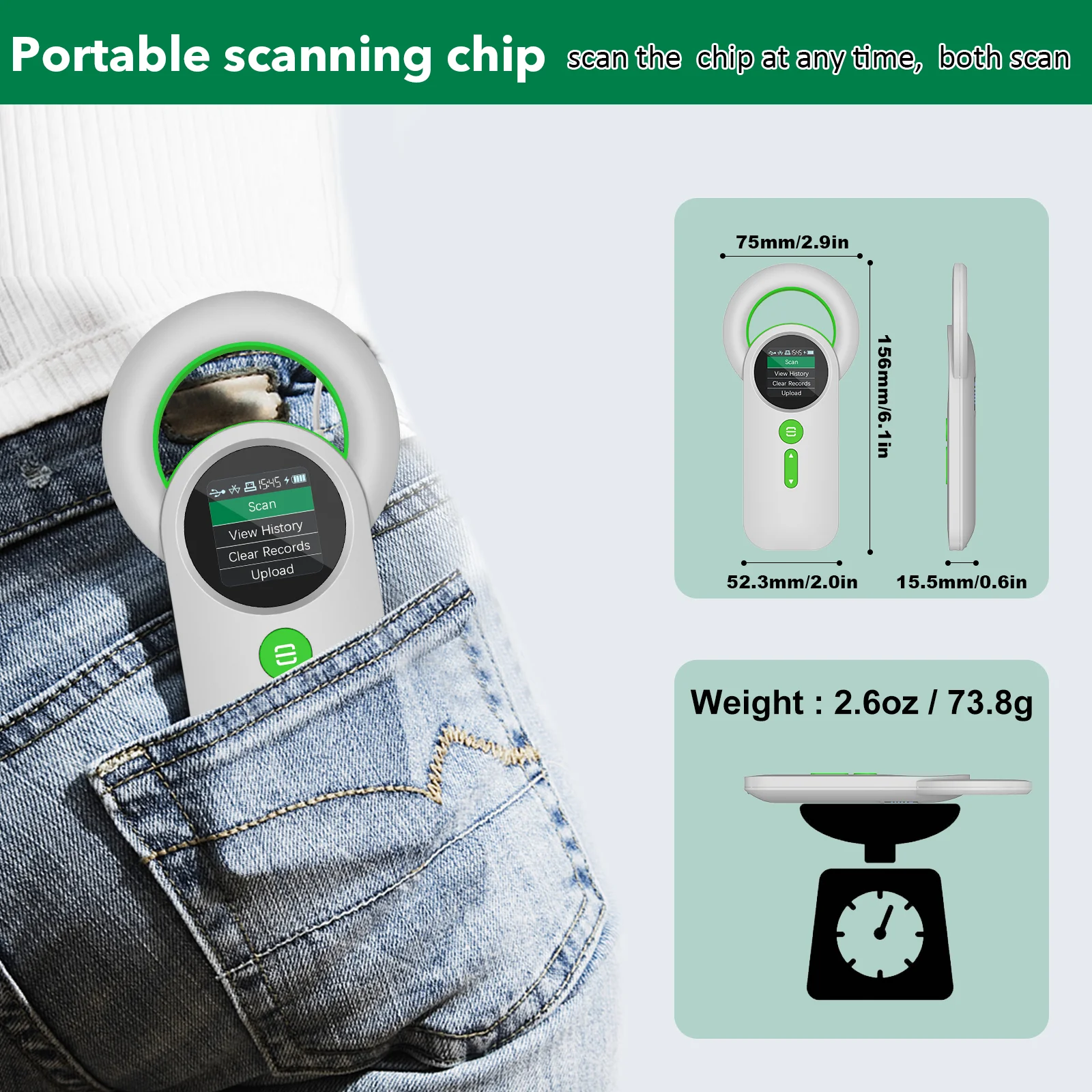 Symcode MJ-Q30 Microchip Reader - Reliable Animal RFID Scanner