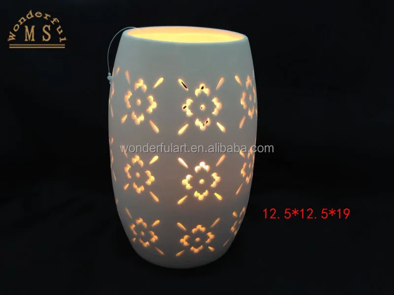Wholesale Hollow Porcelain Tea Light Holder Factory Price White Candle Holder Led Light Holder