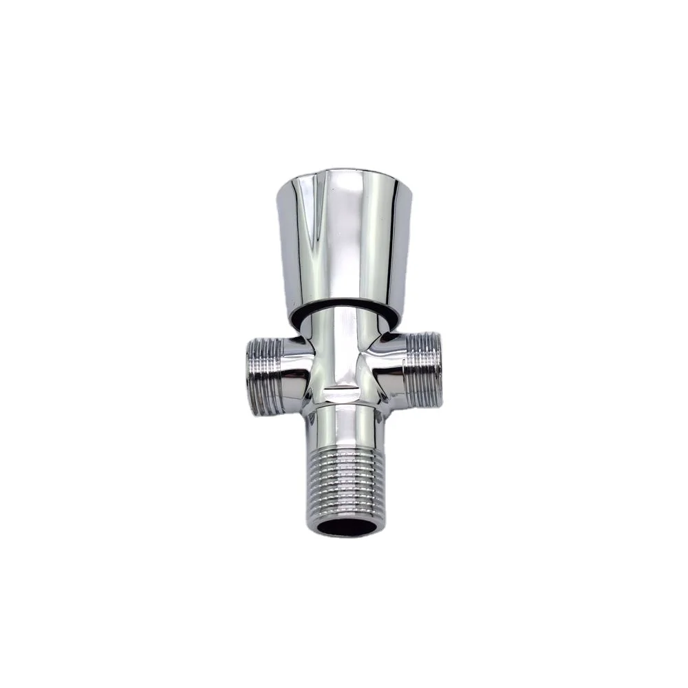 Brass chrome plated double water outlet triangle valve copper one inlet and two outlet shut-off valv