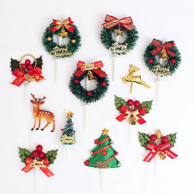 Christmas cake decoration grass circle Christmas cake decoration stick toppers for cakes