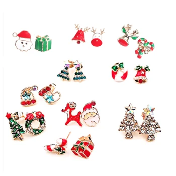 European and American Christmas Elk Tree Snowman Deer Christmas Gift Christmas Series Earrings for Women