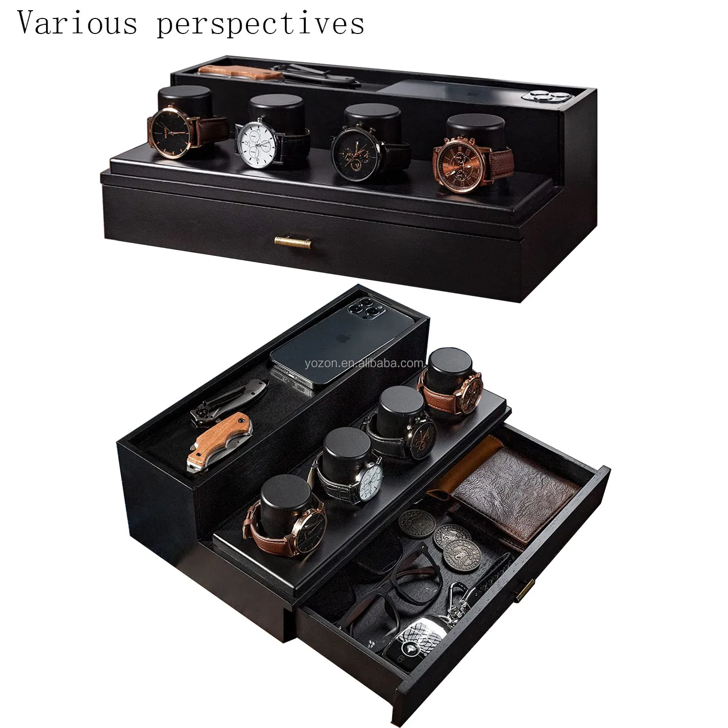 Wooden Watch Box Organizer For Men,Real Wood & Hd Acrylic Watch Display