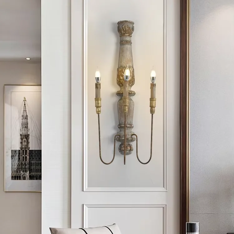 مصباح حائط خشبي صلب على الطراز الأمريكي الكلاسيكي الريفي لغرفة المعيشة وغرفة النوم ومنطقة السرير والممر، إضاءة ليد بتصميم إبداعي للمساكن