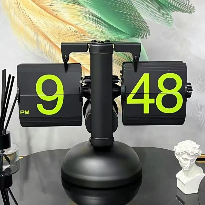 Small Scale Retro Flip Clock Stainless Steel Quartz Clock Watch Internal Gear Operated Square Living Room Sports Game Timer