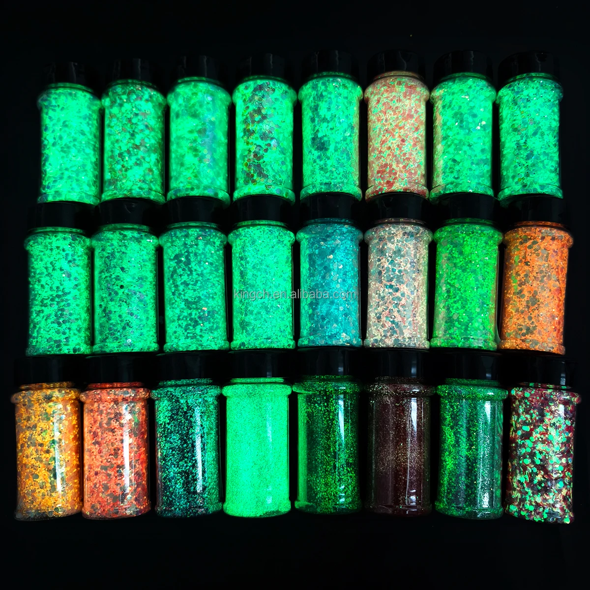 US Warehouses Luminous Glitter Set 24 Bottles 56g/Bottle Chunky Glitter Powder for Resin Arts Crafts Body Face Nail Tumbler