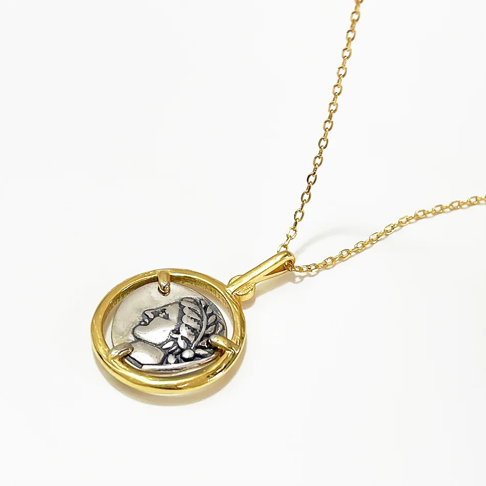 Korean Style S925 Sterling Silver Retro Figure Pendant Necklace