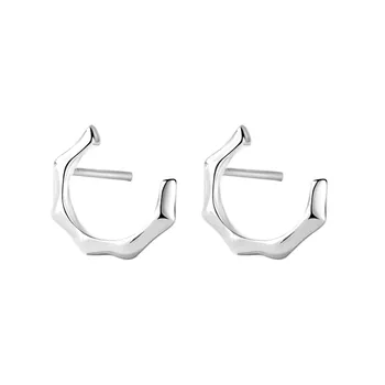 RFJEWEL Classic Trendy Wave C-shape Sterling silver Hollow Simple Mini Stud Earring