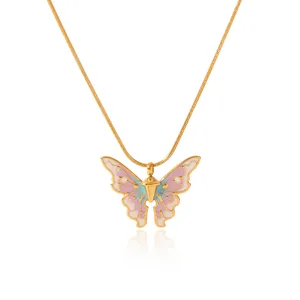 MW Personalized Christian Cute New Style 18K Gold Plated Retro Colorful Oil Drip Butterfly Stainless Steel Pendant Necklace for