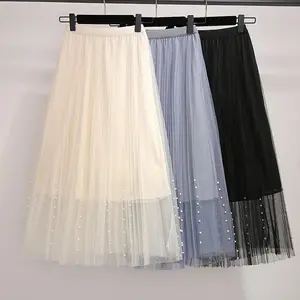 Sweet Bow Tulle Skirt with Natural Waistline Plain Dyed Autumn A-Line Design