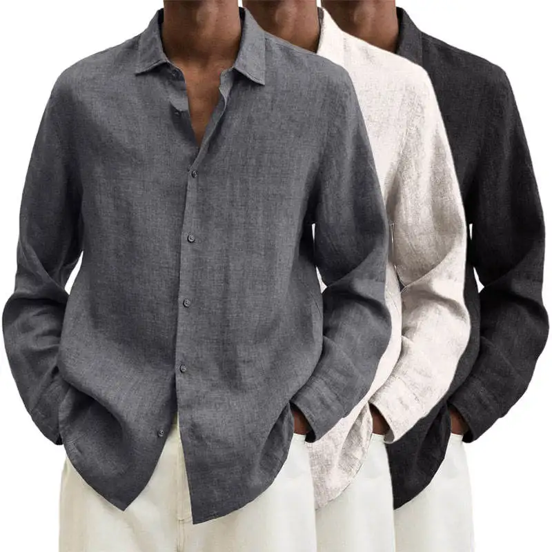 Nuove camicie a maniche lunghe da uomo in cotone lino italiano personalizzate casual bianche nere Camicie Regular-Fit da uomo a maniche lunghe475_voghion.com