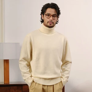 Basolan Merino Wool Retro High Neck Long Sleeved Woolen Shirt for Men Men's Solid Color Fall/winter Thick Pullover Loose Sweater