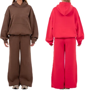 Women's Autumn Winter Casual Tracksuit Long Sleeve Sweater Suit with New Eco-Friendly Solid Color Hooded Neck