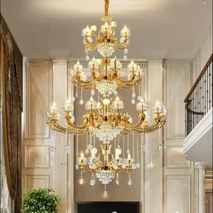 Zeal Lighting Gold Lamp Hotel Lobby Dining Room Large Staircase Long Modern K9 Crystal Chandelier
