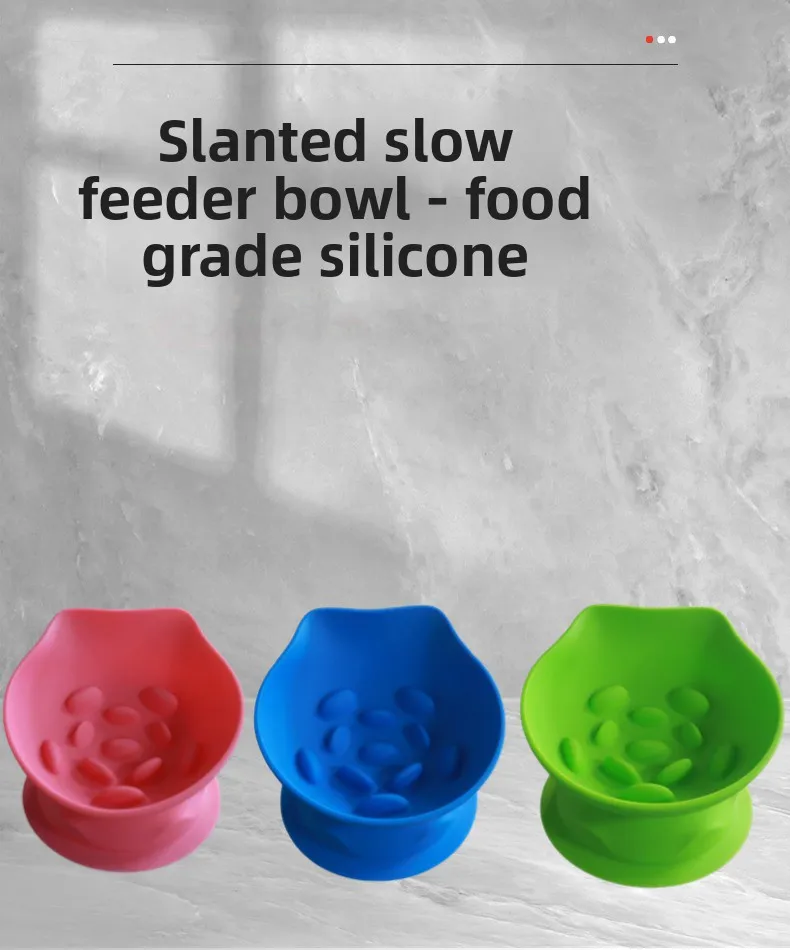 Silicone Slow Food Bowl for Cats and Dogs Anti-Choking Anti-Slip Suction Cup Slanted Mouth Neck Protection Pet Bowl supplier